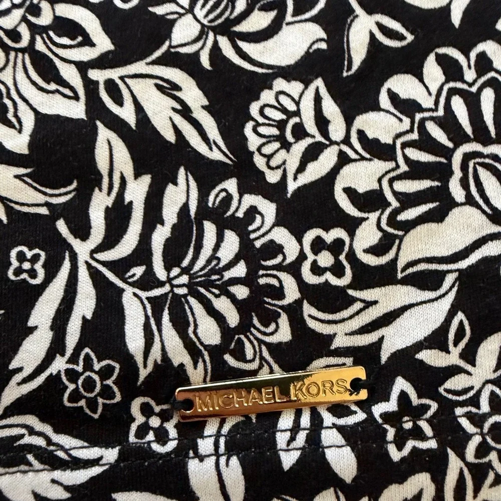 NWT Michael Kors Women 2X Blouse Black White Floral Bell Sleeve Cotton Modal Top